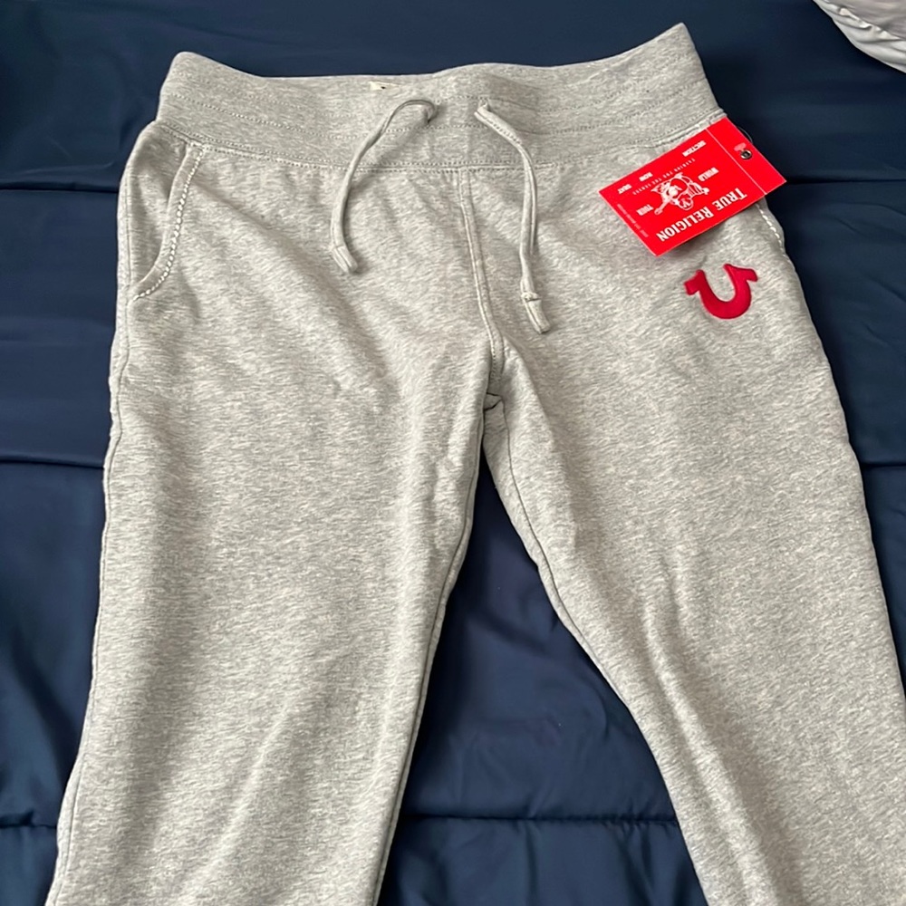 Grey True Religion Sweatpant Joggers Red logo sz Small